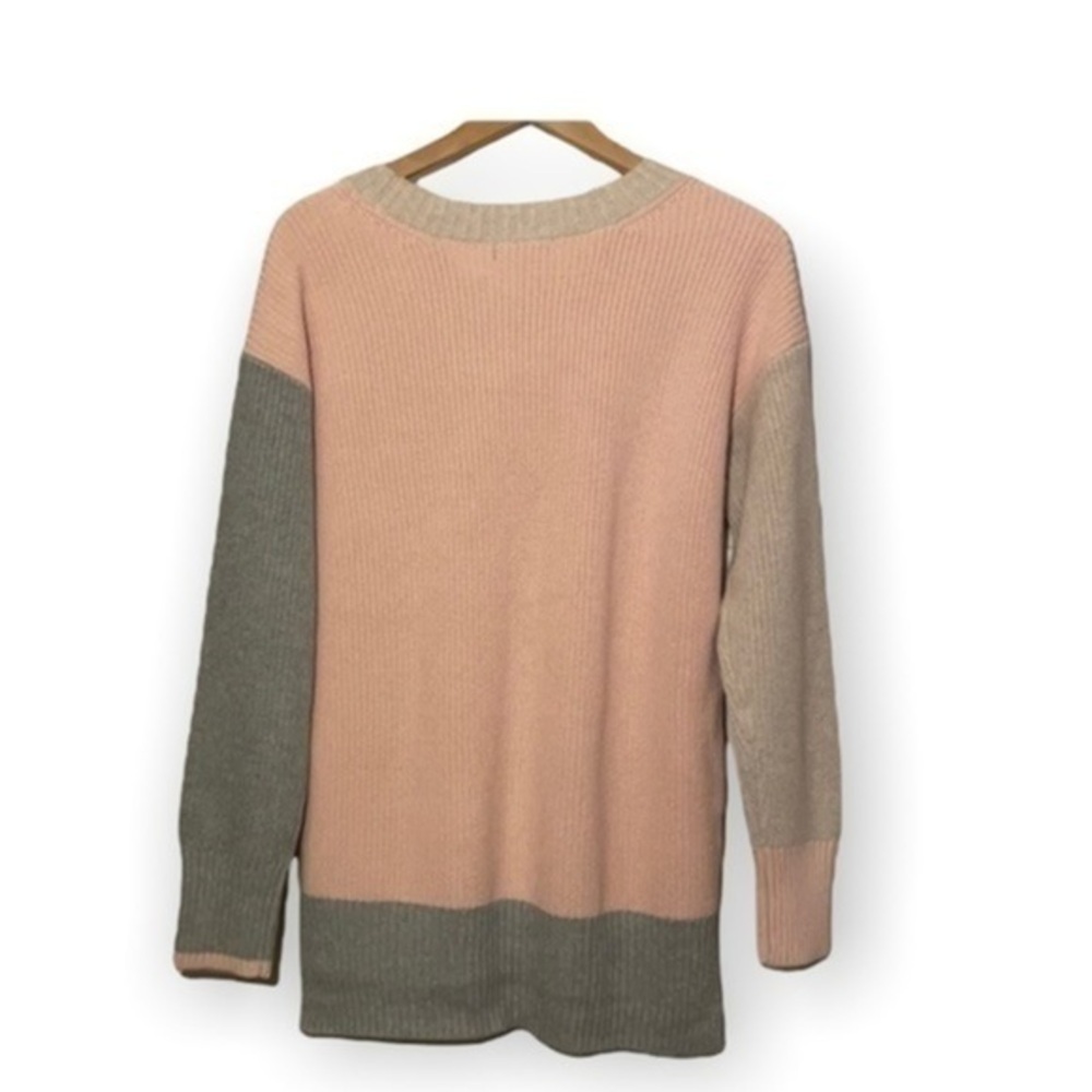525 AMERICA BORN IN BKLYN Blocked Pullover SWEATER Pink white brown size small